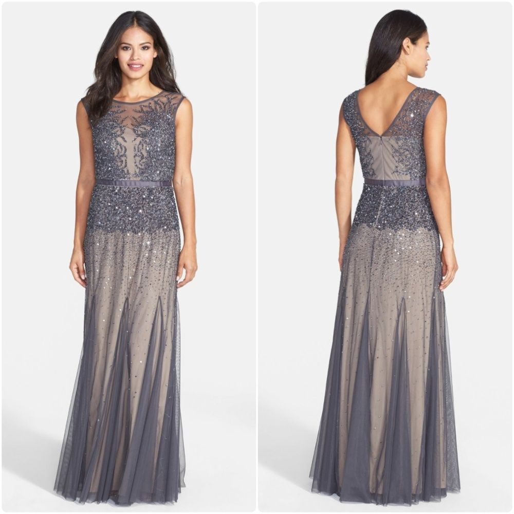Adrianna Papell Beaded Chiffon Gown